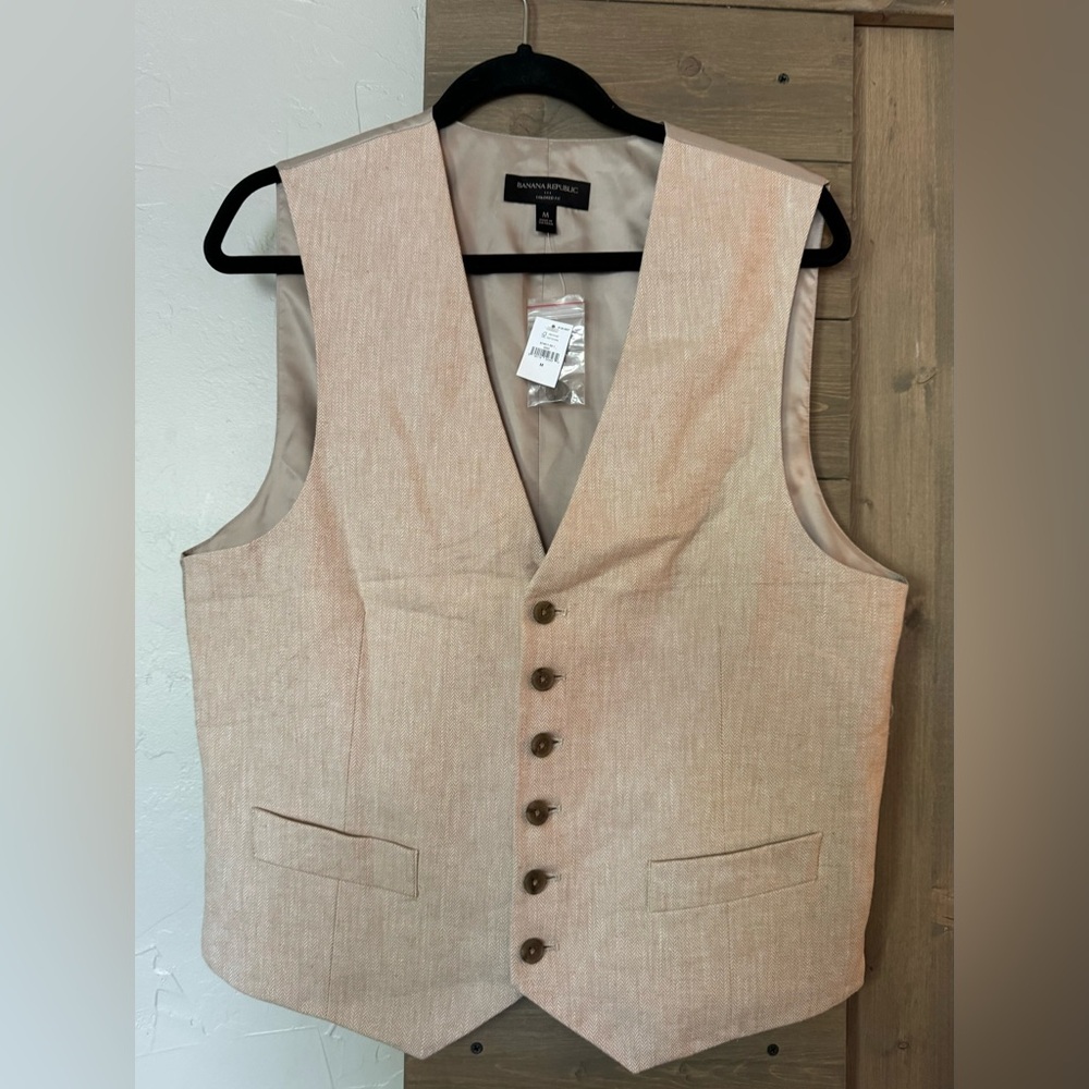 NWT BANANA REPUBLIC TAILORED-FIT LINEN-BLEND VEST SZ MEDIUM